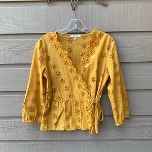 Madewell mustard yellow eyelet wrap top